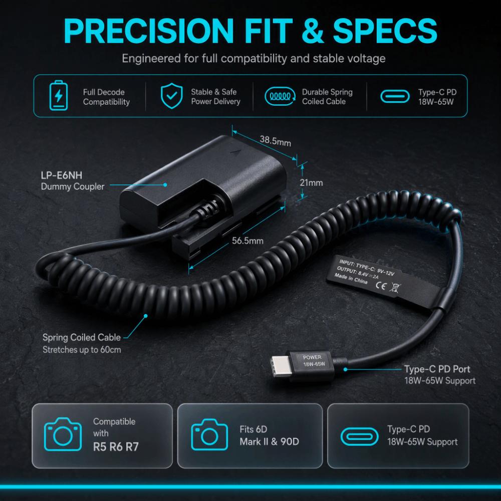 USB-C Coupler Adapter for Canon 5D/5D/5D4/6D/6D2/60D/7D/7D2/70D/80D/90D/5DSR/R/R5/R5C/R6/R6II/R7