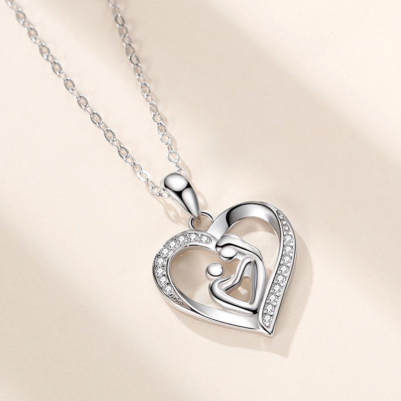 Cross Heart Mother-Child Necklace: Rhinestone Clavicle Chain Gift for Mother's Day