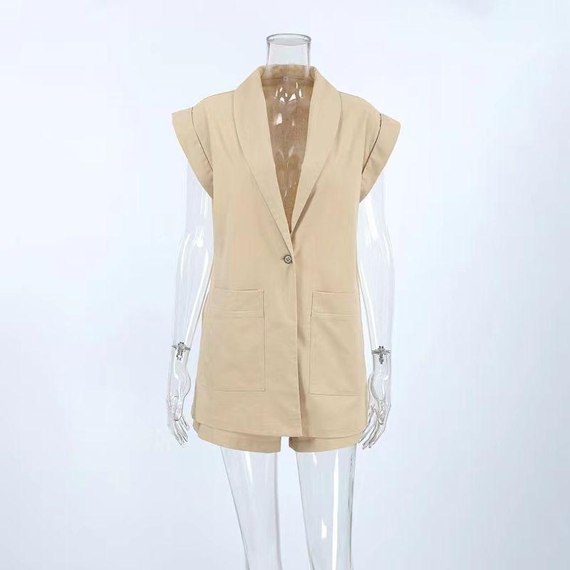 

Fashion Style Summer Casual Sleeveless Tops Shorts Suit Sleeveless Top and Shorts Set Khaki S