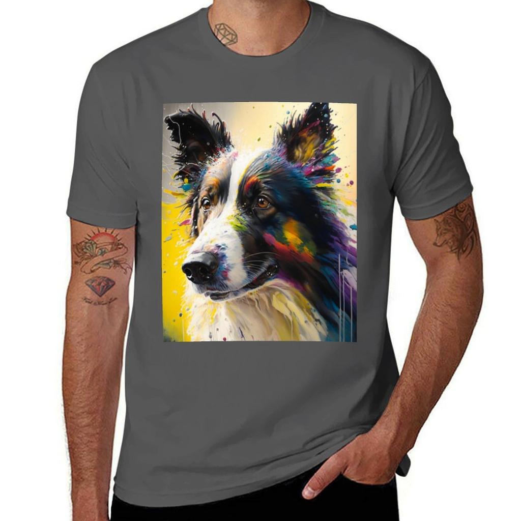 Painting Splash Art Synesthetic Collie Border TShirt Soft Cotton Print TShirt