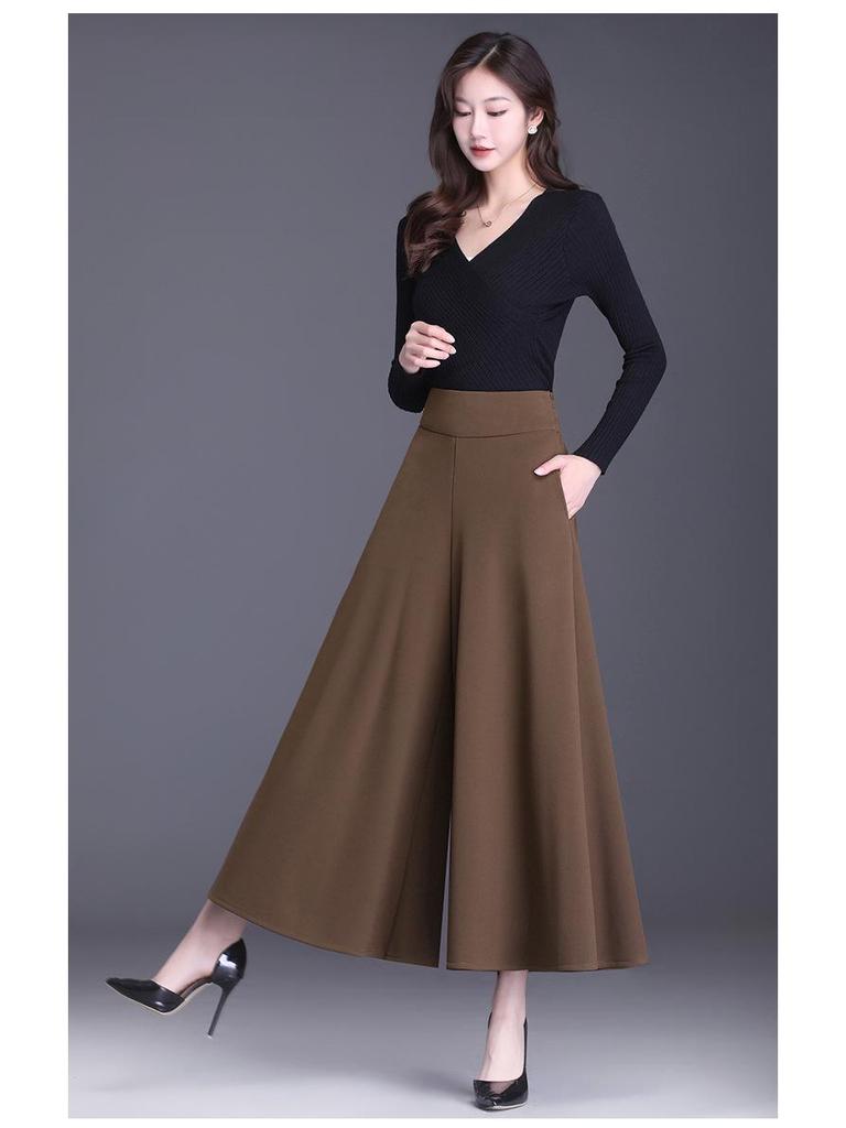 Spring 2026 Elastic Waist Casual Wide-Leg Skirt Pants