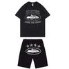 Letní unisex ležérní sportovní set: Bavlněné tričko a šortky s potiskem Alcatraz
