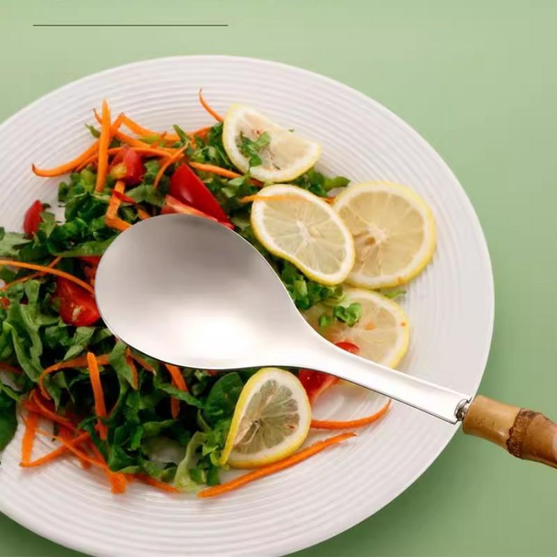 1 Stück Bambusgriff Besteck Salatgabel Löffel Besteck Spiegel Edelstahl Besteck Western Heim Küche Geschirr