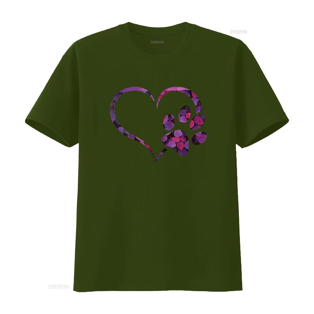 Floral Violet Purple Dog Cat Paw Print Heart Puppy Women S T Shirt with Personality Cute Tops for Vintage Washed