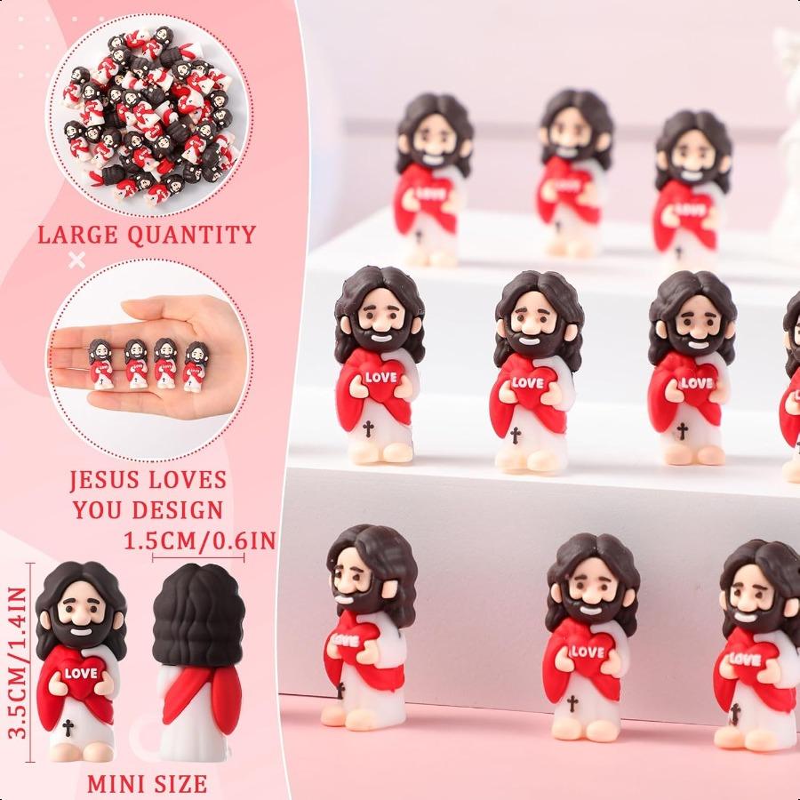 50 Easter Mini Jesus Loves You Figures Little Religious Jesus Toys Hide and Seek for Sunday School Craft Easter Egg Filling Stu