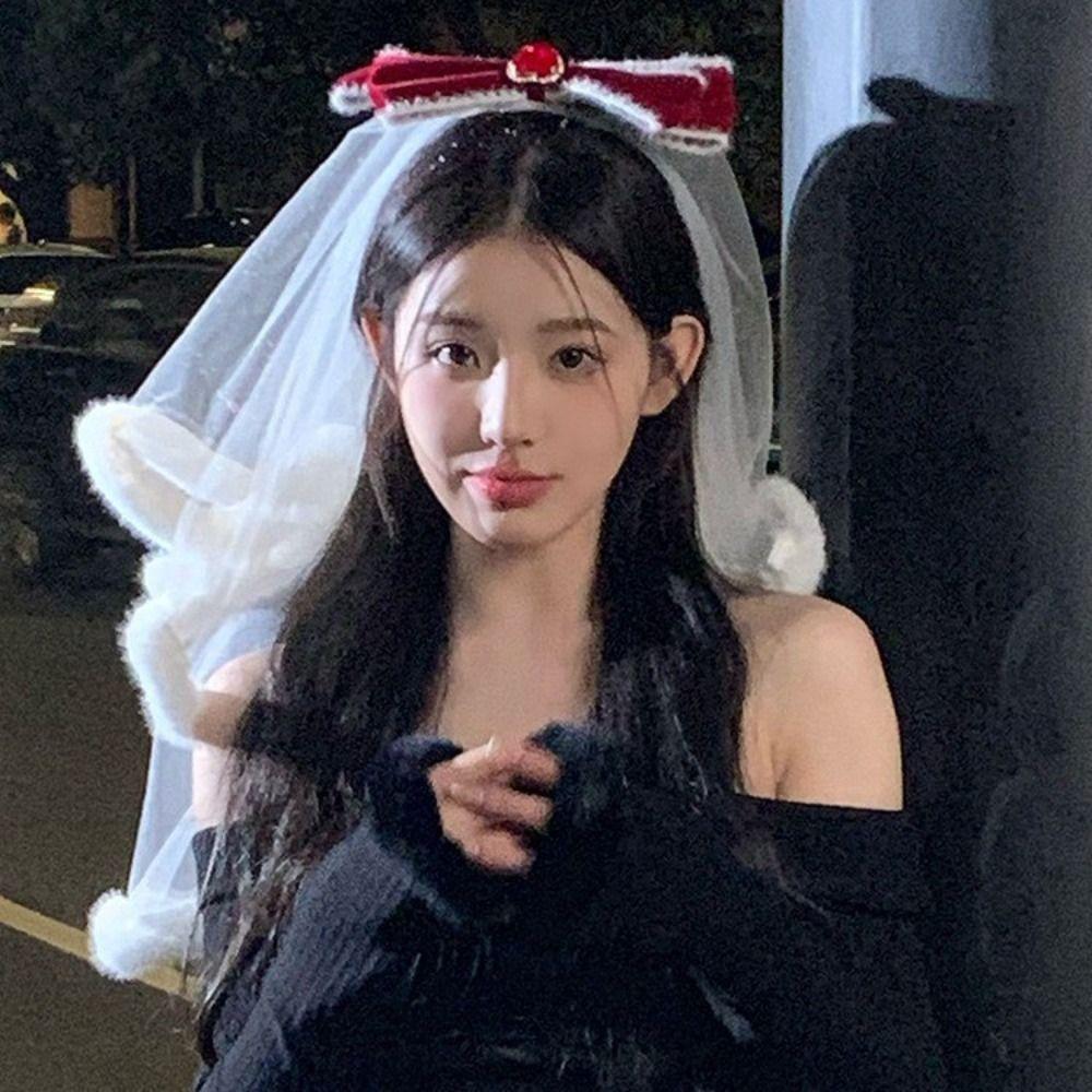Bowknot Wedding Veil Heart Bridal Headdress Beautiful Long Velvet Bow Veil Wedding