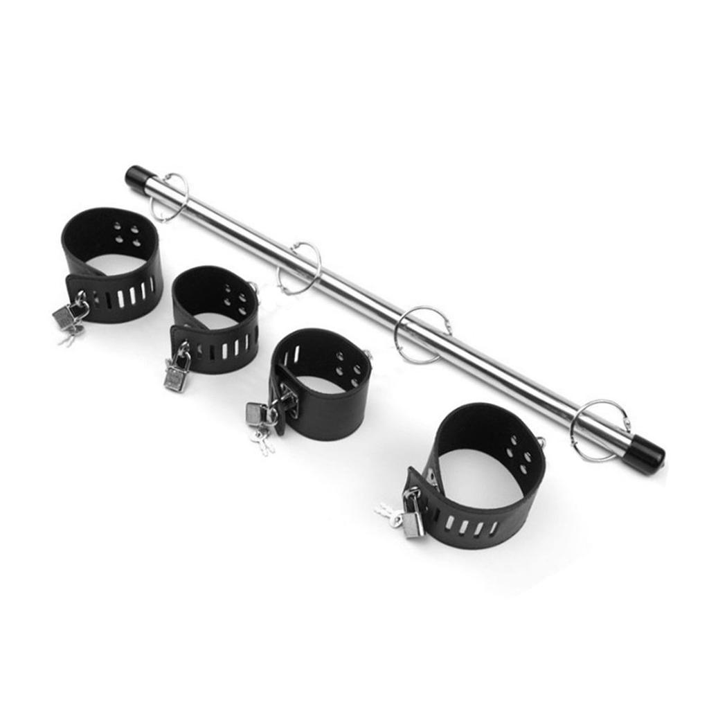 Restraint Bondage Toys with Lockable Handcuffs Ankle Cuffs Stainless Steel Bar Adjustable PU Leather Spreader Bar