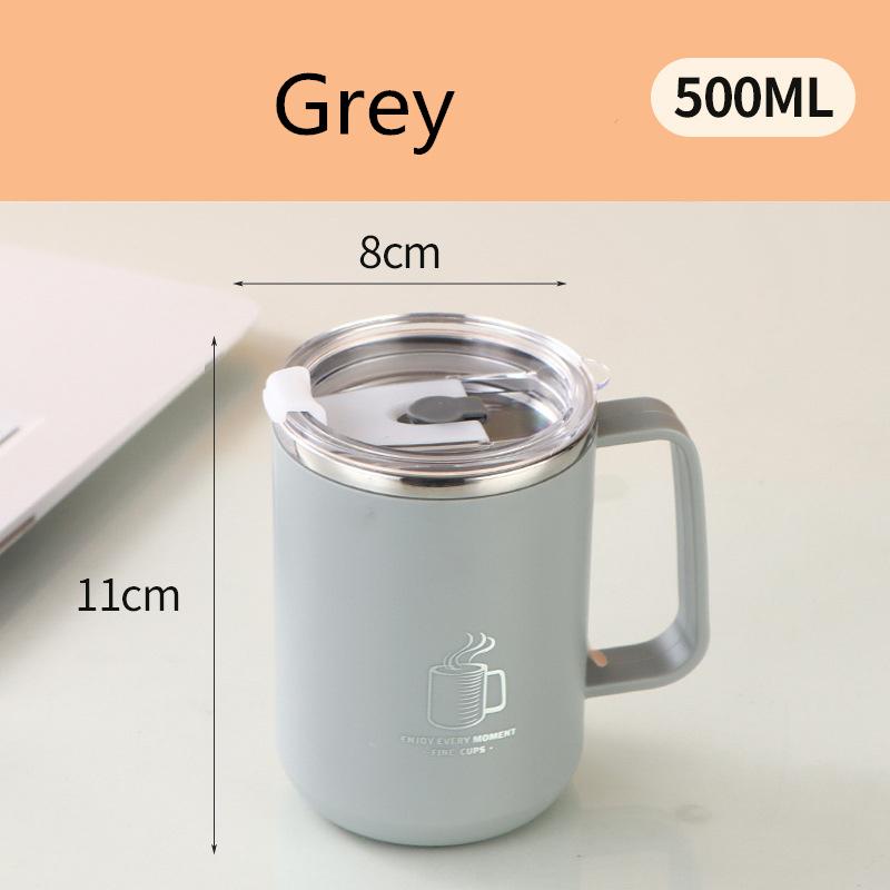 

304 Double Stainless Steel Coffee Mug With Lid And Handle Thermal Insulation Cup 500ML 401-500ml світло-сірого кольору