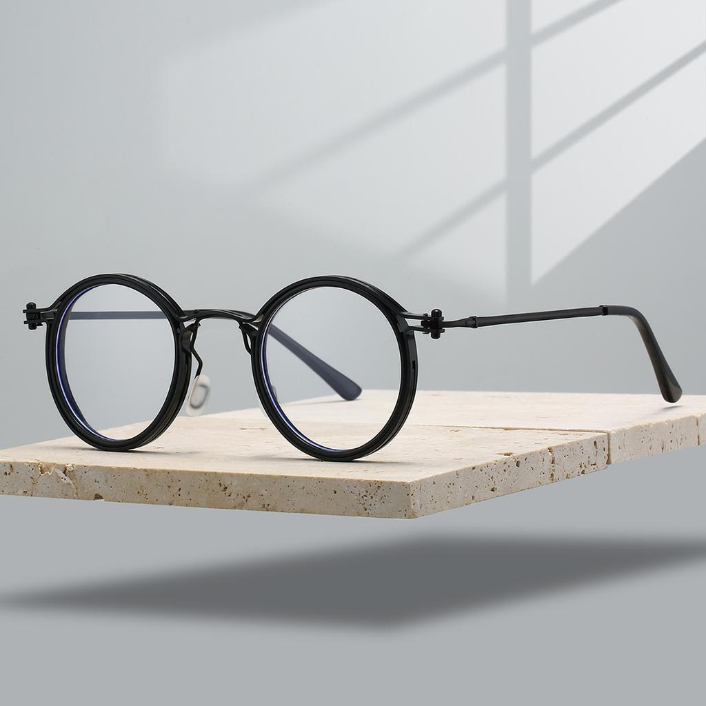 Retro Round Glasses with Blue Light Blocking Men Chic Metal Punk Frame Women's Fashion Ultra-light Eyewear for Decor