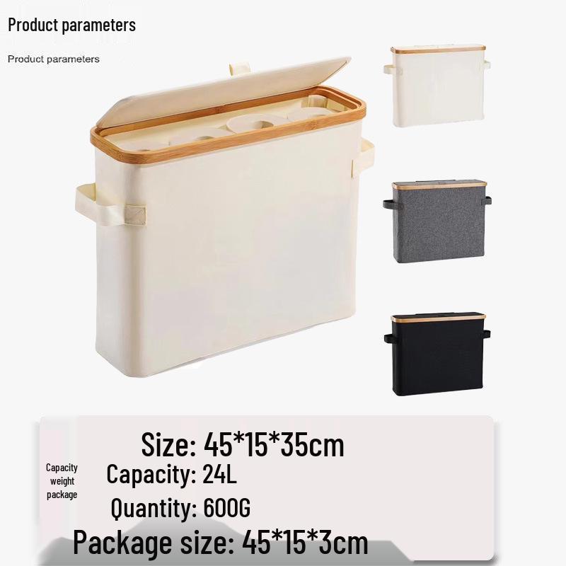 Modern Bamboo & Fabric Foldable Storage Basket with Lid for Paper Towels and Toiletries