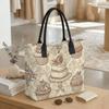  Vintage Dessert Print Canvas Tote Bag Casual Large Capacity Portable Daily Shoulder Handbag