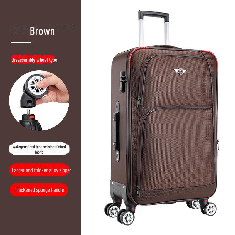 Herren- und Damen-Trolley-Koffer aus strapazierfähigem Oxford-Gewebe, leicht, 20 Zoll, mit Lederdetails und Zahlenschloss.