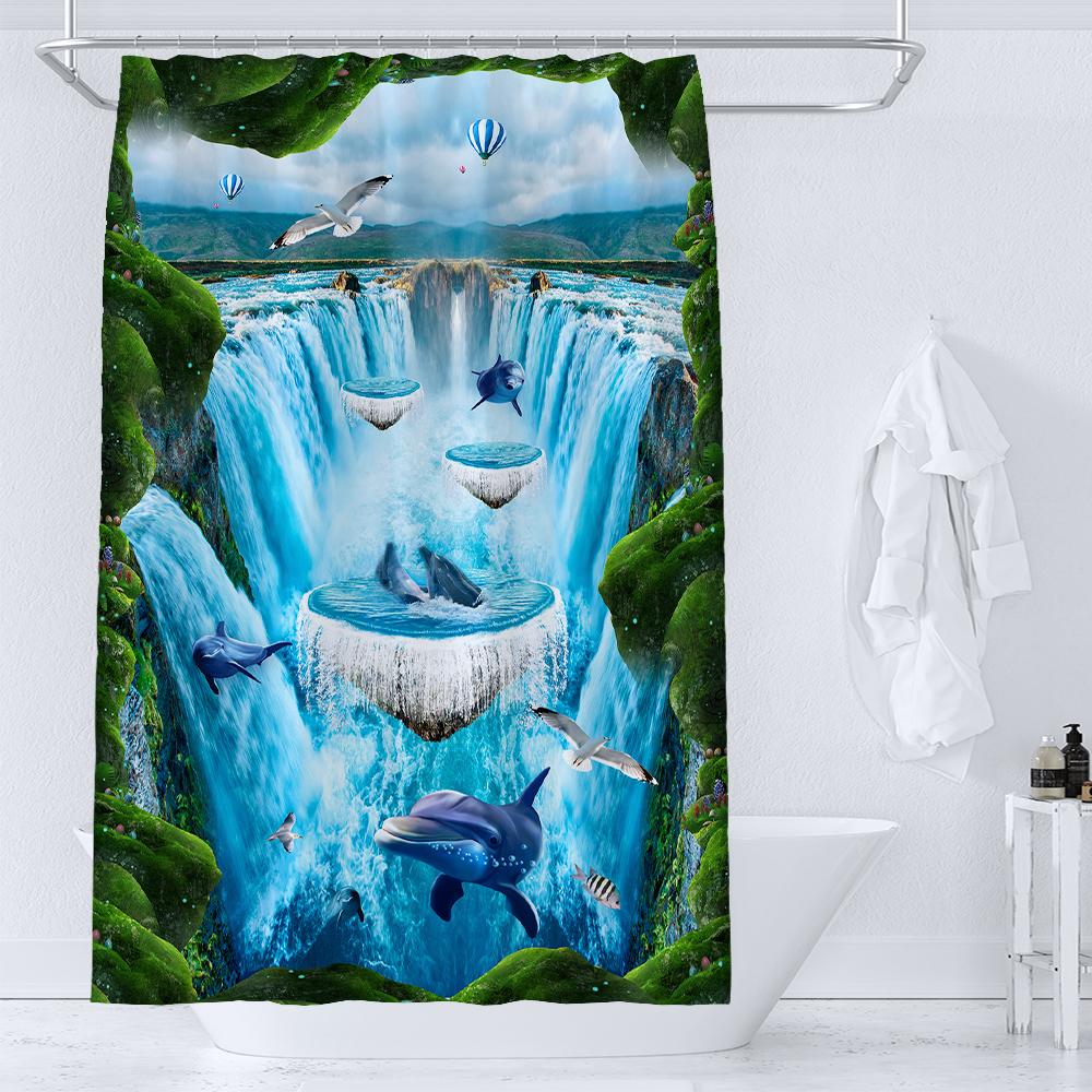 36X72 Inch Dolphin Shower Curtains Underwater World Marine Life Fabric Bath Curtain Kids Ocean Theme Bathroom Decor With Hooks