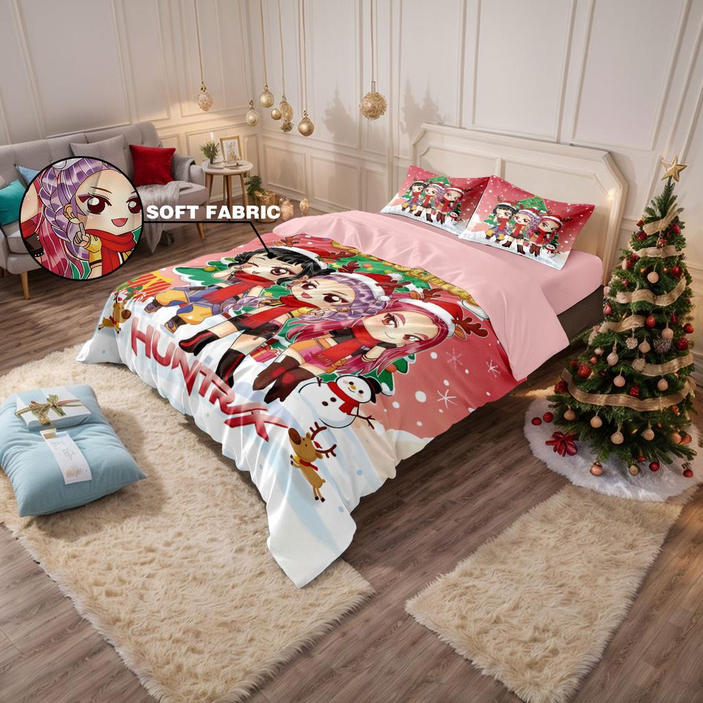 3pcs K-Pop Demon Hunters Merry Christmas Print Coreless Quilt Set Bedrooms Dormitory Bedding Set Soft  Machine Washable