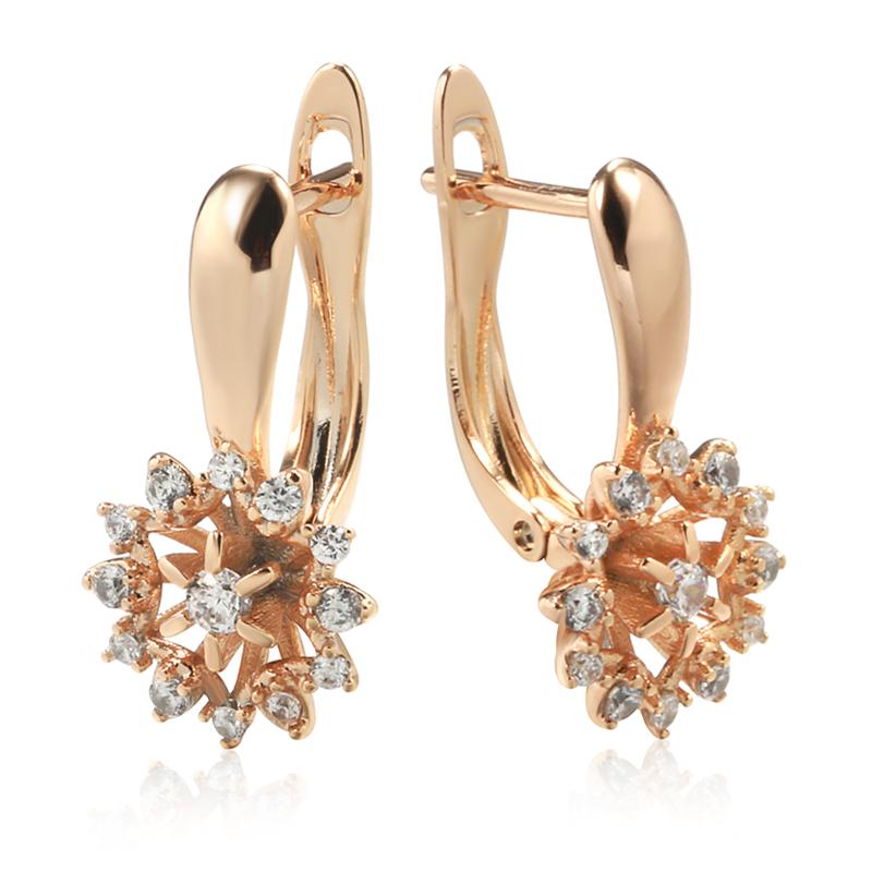 

Trend Rose Gold Color Crystal Flower English Earrings Women Unusual Creative Natural Zircon Accessories Daily Jewelry