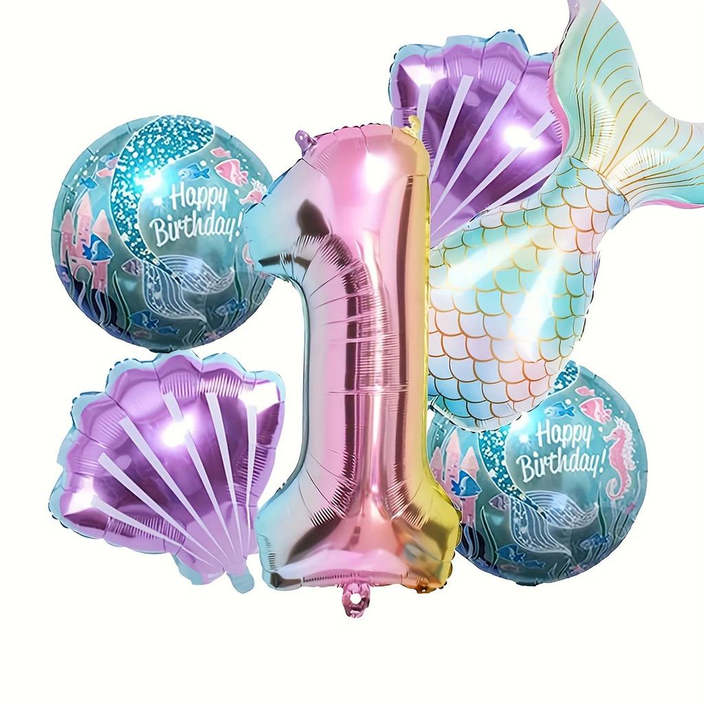 Little Mermaid Party Balloons Set 32Inch Number 1-9 Foil Balloon Mermaid Ocean Theme Girl Birthday Party Decoration Baby Shower