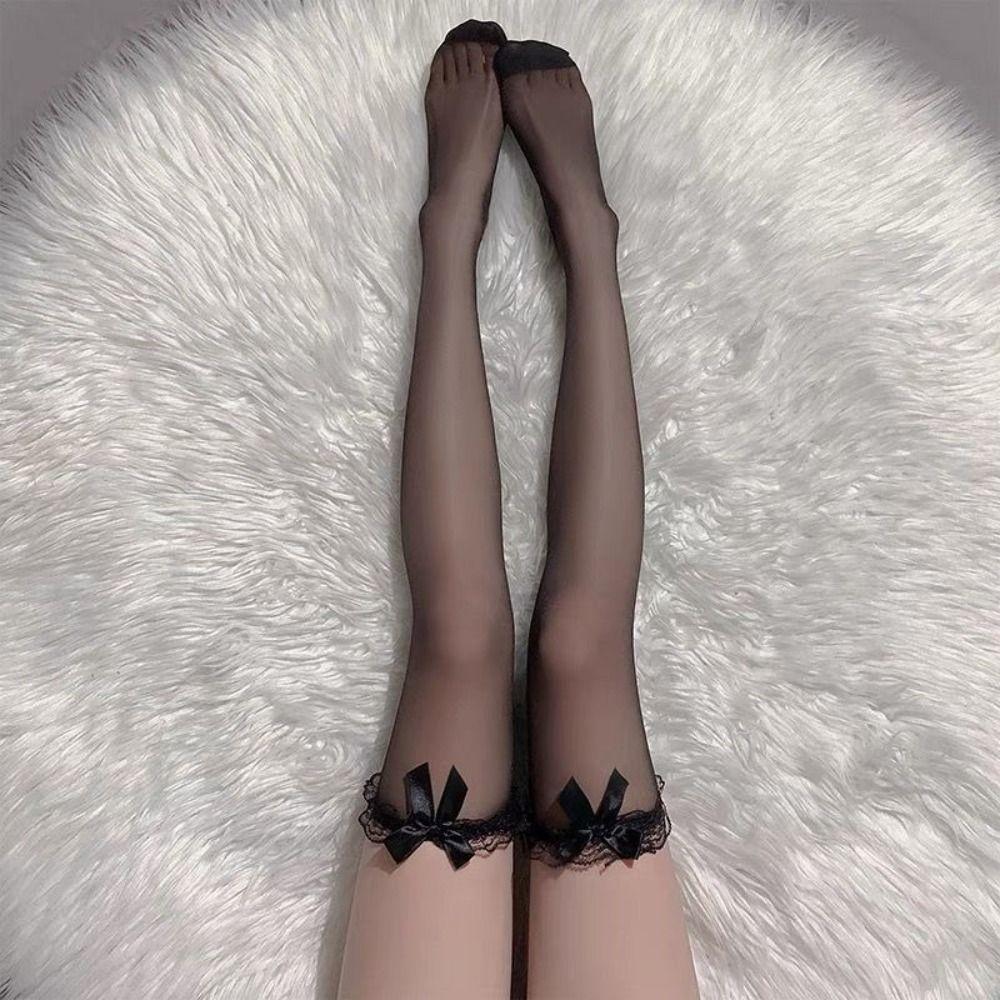 Sexy Overknee Long Socks Women Girls Sweet Lolita Bowknot Thigh High Fishnet Stockings Gothic Punk Lace Mesh Legging