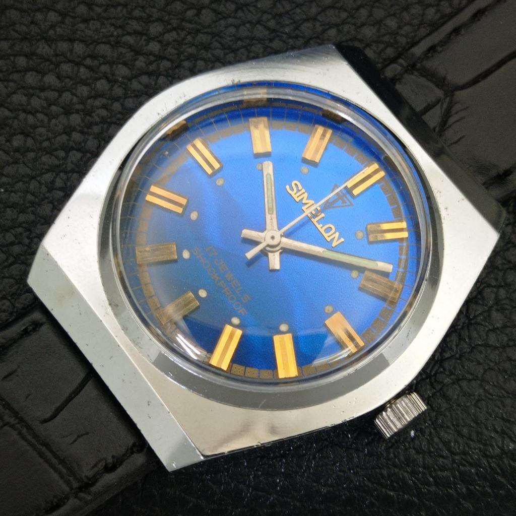 SIMPLON HAND-WINDING VINTAGE SWISS MENS REFURBISHED BLUE DIAL WATCH a704624-1