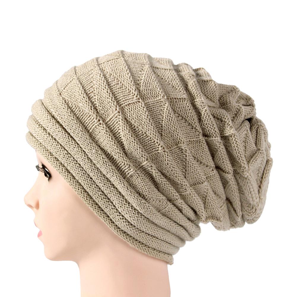 Women Stylish Fold Flanging Cap Knitted Woolen Cap Solid Color Warm Beanie Hat for Winter Autumn