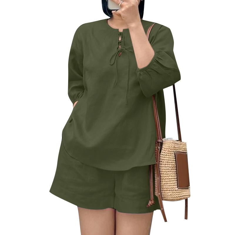 

ZANZEA Женская блузка и шорты Повседневный летний комплект из двух предметов 5XL