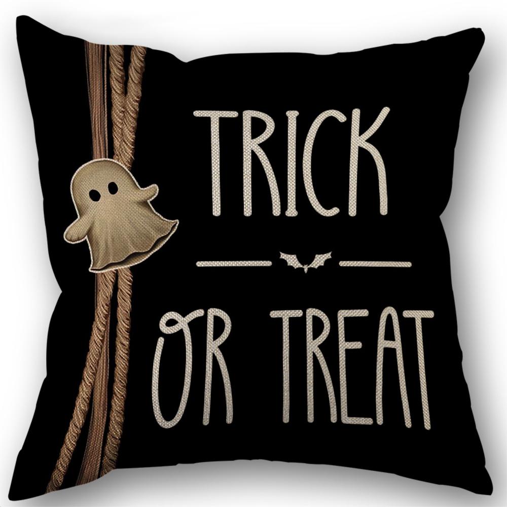 Halloween Decor Pillow Case 45x45 Pillow Cover Funny Pumpkin Ghosts Black Cat Print Cushion Cover Home Decorations Holiday Gifts