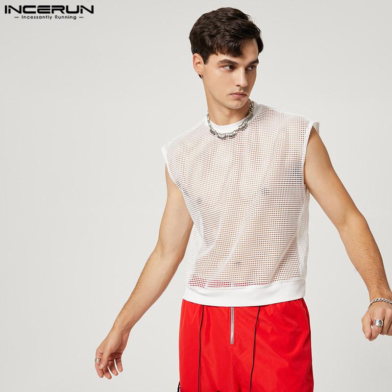 

INCERUN Лето Мужские безрукавки Сетка Сетка Пряжа Жилет Белые Топы