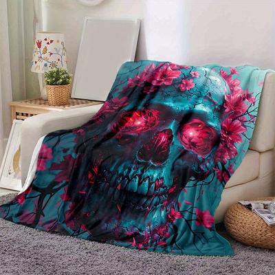 1pc Whimsical Skull Blanket Seasonal Home Decorative Throw for Room, Gift Idea for Friend, Living Room, Travel, Camping, Car Blankets