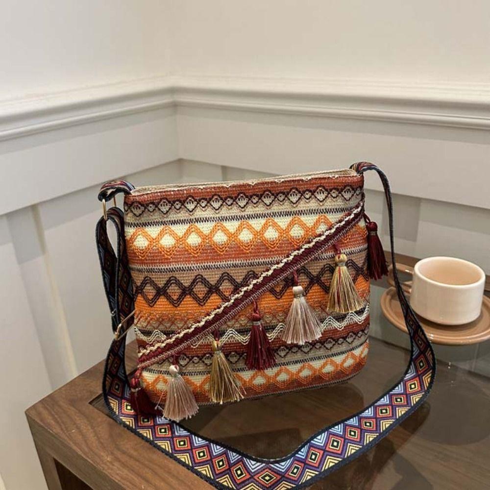 Large Capacity Fringe Shoulder Bag Tassel Bohemian Phone Bag Ethnic Style Crossbody Bags  Outdoor