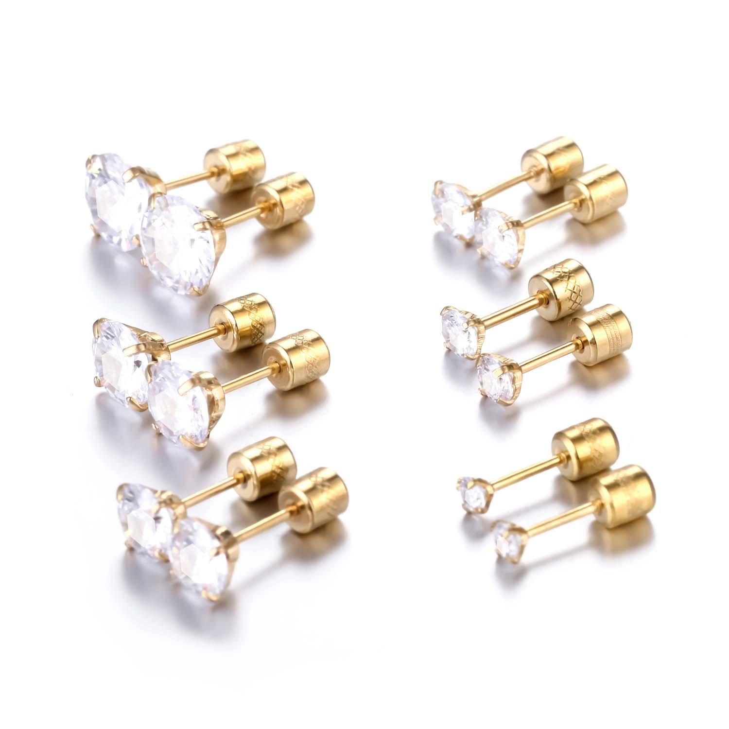 

2 шт. серьги-гвоздики из нержавеющей стали с цирконом, двусторонние украшения для ушей 1 золотой