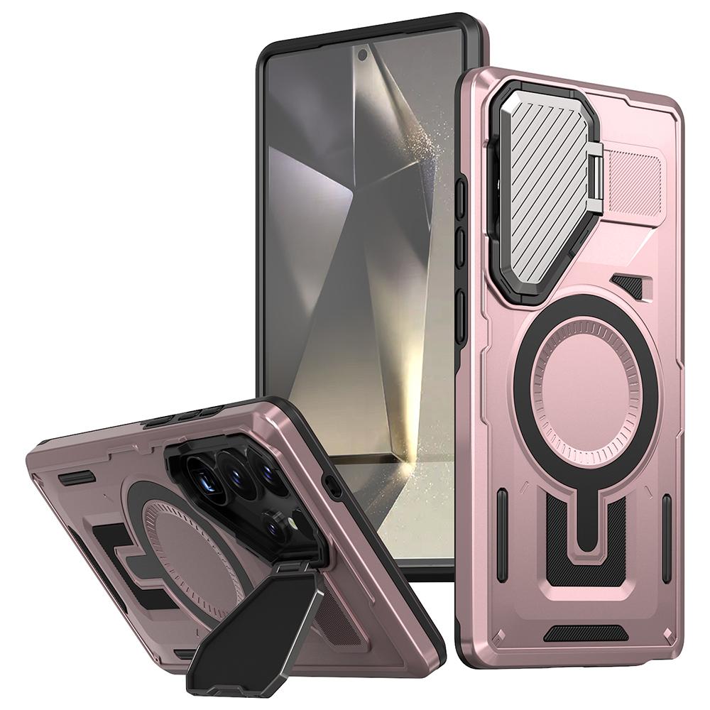 For Samsung Galaxy S24 Ultra Case Compatible with MagSafe Lens Lid Kickstand PC+TPU Back Cover