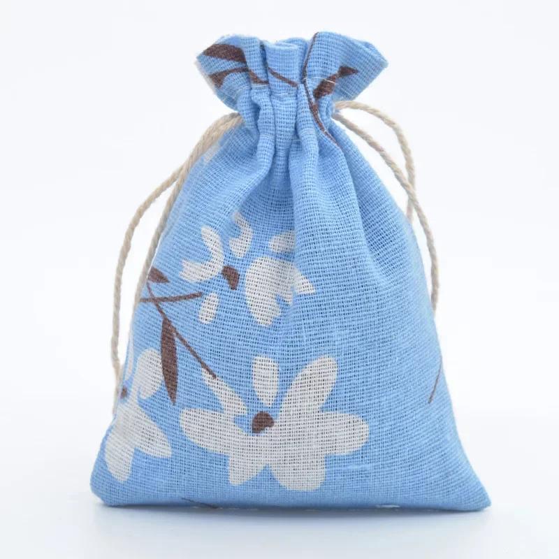 10pc Drawstring Cotton Linen Print Organizer 10x14/13x18cm Women Jewelry Cosmetics Cloth Bag Christmas Gift Bag Party Decoration