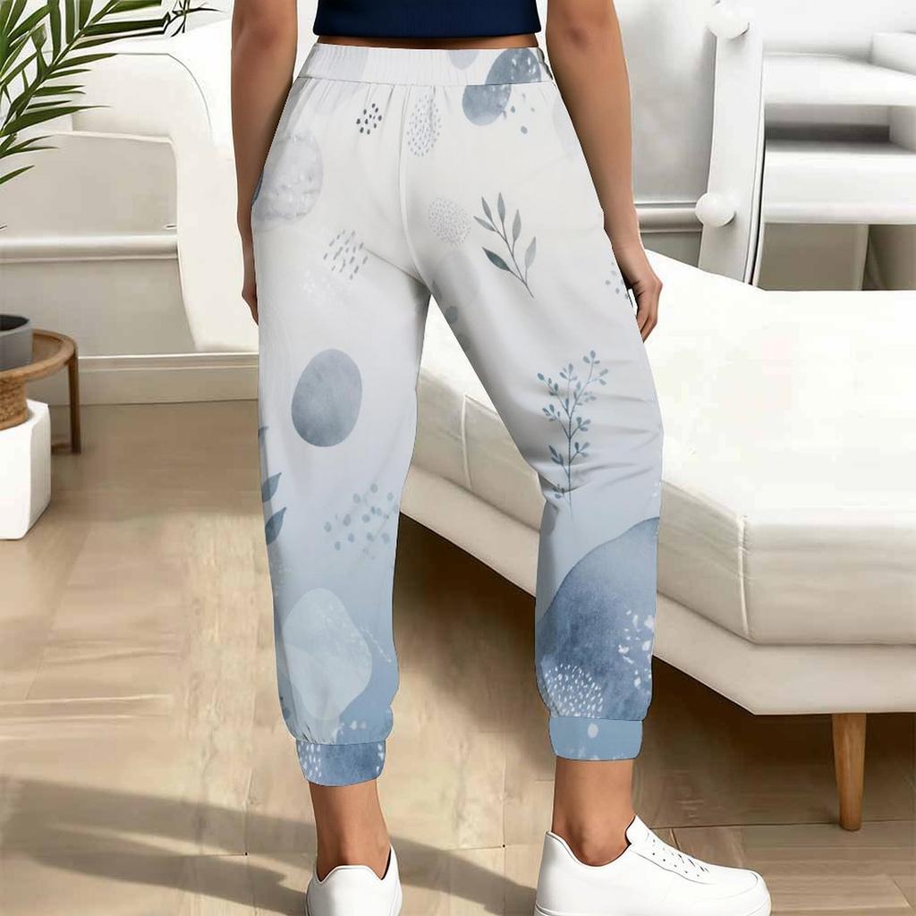 Women Plus Size Colorful Printed Jogger Pants Drawstring Waist Side Pockets Cuffed Ankle