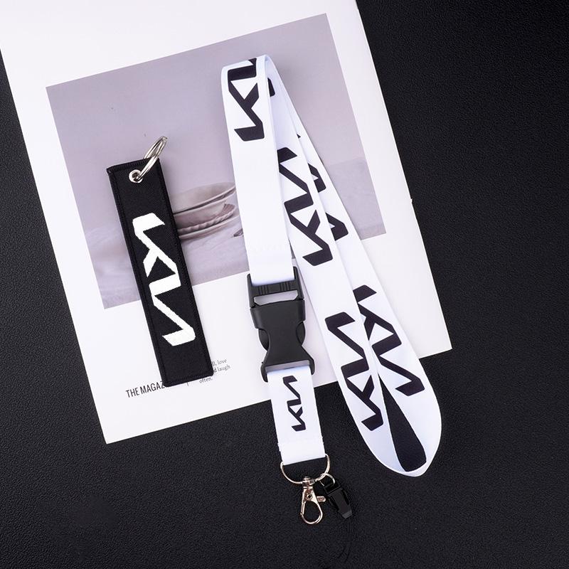 HFVY8 Car Keychain Neck Wear ID Card Pass Lanyard Nylon Long Keyring Ribbon For KIA KN Rio Ceed Sportage Cerato Sorento Optima Picanto