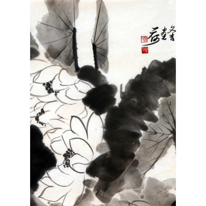 Framed Lotus Flower Art Poster - Decorative Chinese Painting on Kraft Paper with Free Shipping