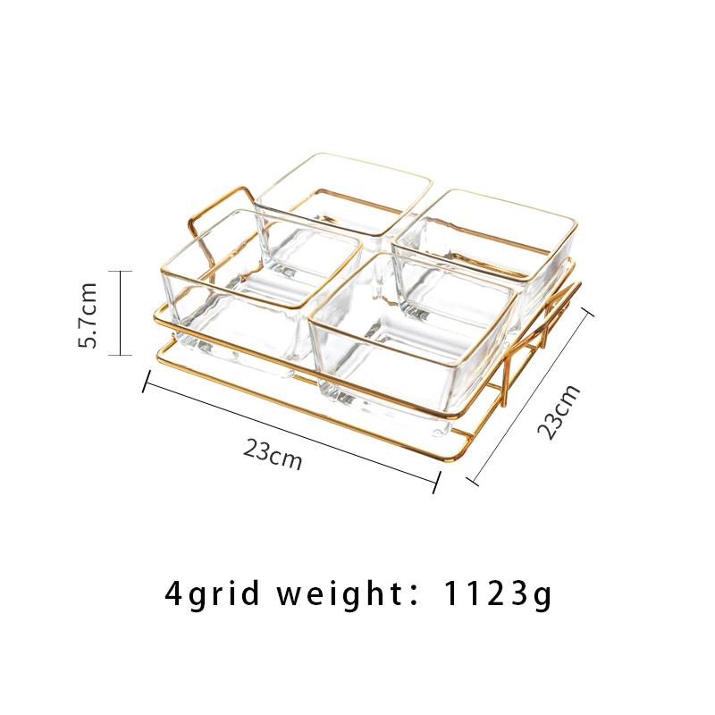 Phnom Penh Grid Snack Tray Candy Nuts Seeds Plate Glass Dry Fruits Dishes Home Desktop With Metal Frame Serving Snack Plates