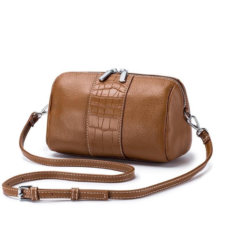 Leder Mode Baotou Layer Rindsleder Boston Damen Tasche Schultertasche Kleine Tasche Nische Trend Umhängetasche brown
