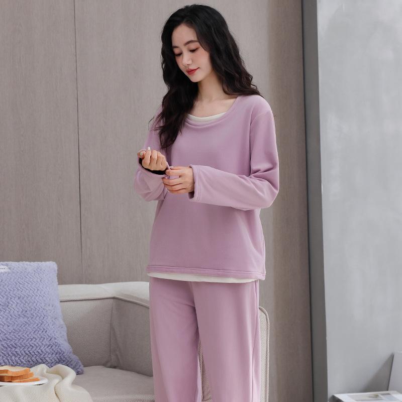 Island Fleece Pajamas Women'S Autumn And Winter Thickened Fleece Warm Coral Fleece Can Be Worn Outside Loungewear Set