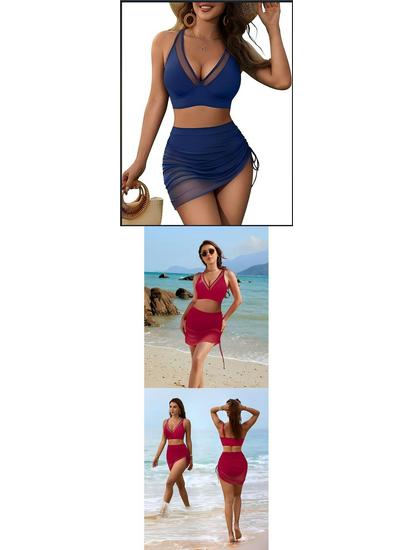 Sexy Deep V Mesh Bikini Skirt: European & American Style, Slightly Transparent with Triangle Design
