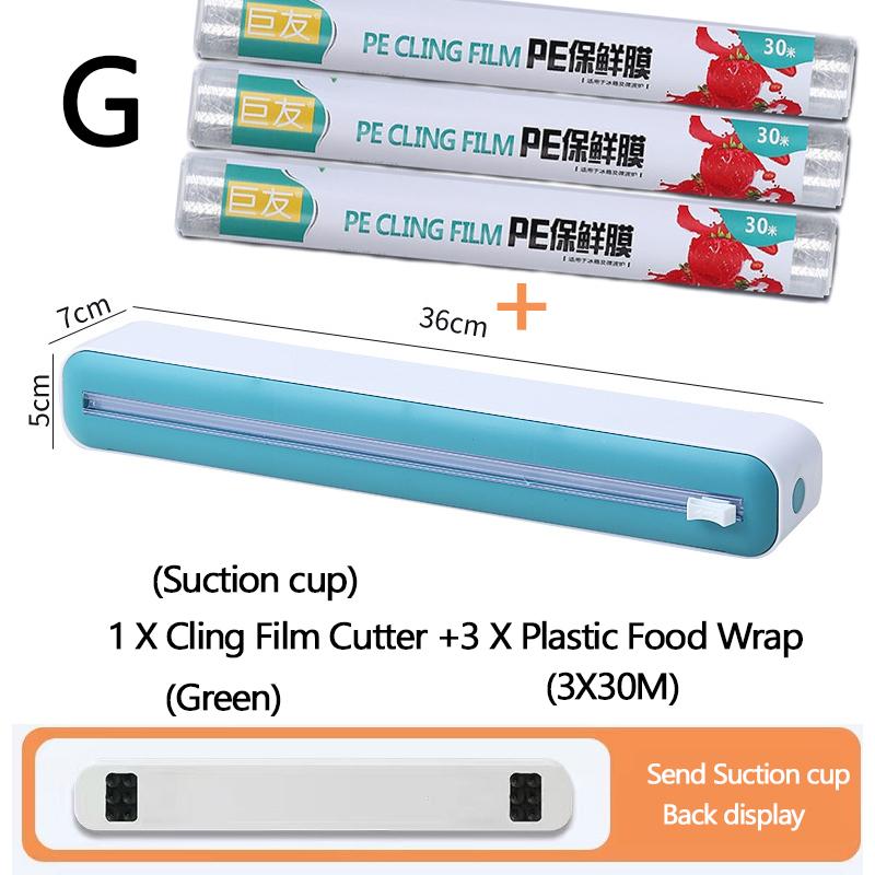 Plastic Wrap Dispenser with Slide Cutter Reusable Food Wrap Cutter Household Cling Film Cutter Refillable Cling Film Dispenser
