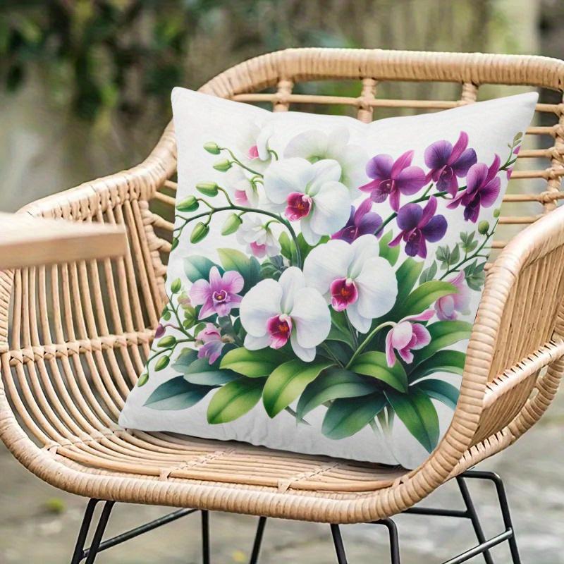 Purple White Orchid Pillow Cover Elegant Floral Print Cushion Case Boho Botanical Wedding Home Decor Gift