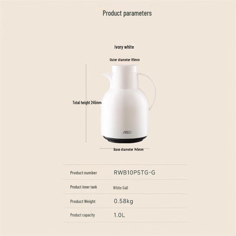 ASD 1L Vacuum Insulated Thermos Flask with Glass Liner and LED Display