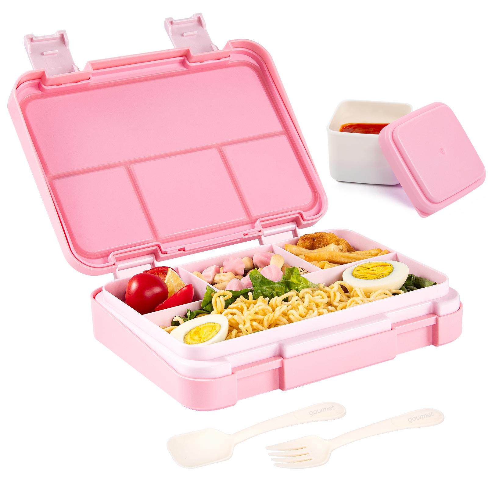 

1180ml Adorable Cartoon Printed Bento Box Microwavable Divided Lunch Box Leakproof BPA-Free Food Container for School Student 5&1 розовый