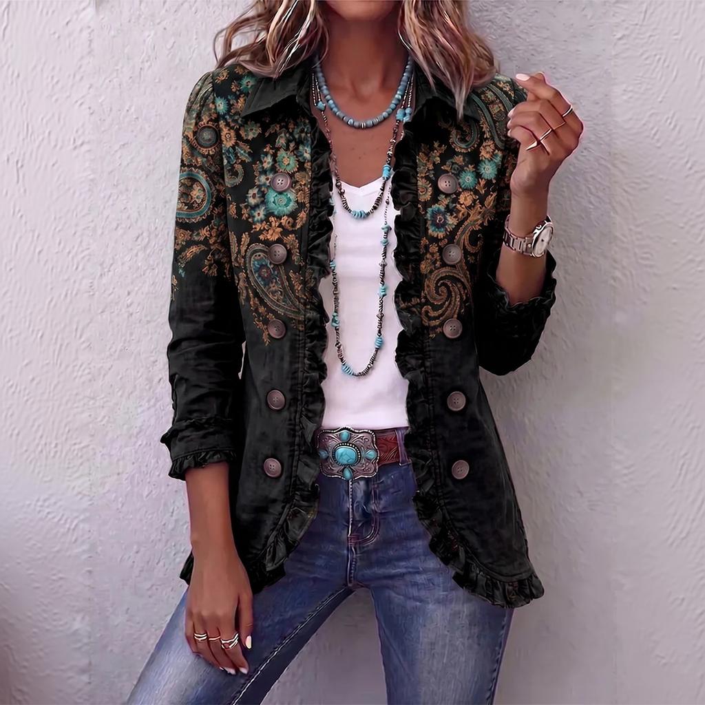 Cardigan da donna a maniche lunghe con bottoni e finiture a balze