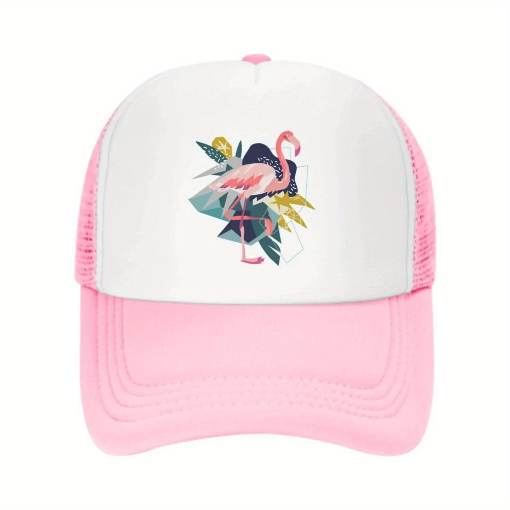 Flamingo Abstract Geometric Print Trucker Hat Unisex Polyester Adjustable Sun Cap for Casual Outdoor Wear
