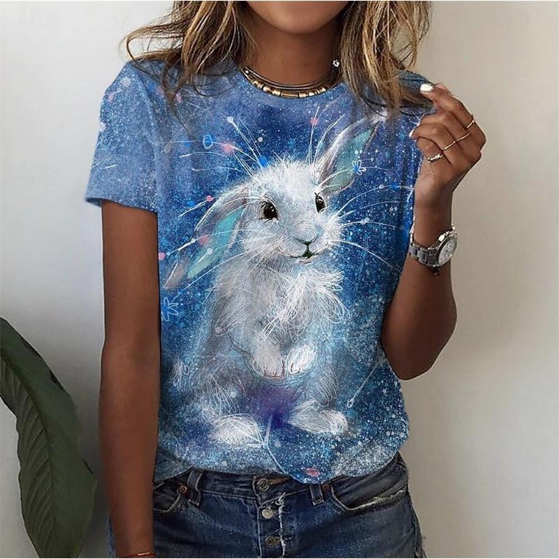 Women's Printed T-shirt with Cat Pattern - Casual Short-Sleeved Top - Large Size - Women's Clothing