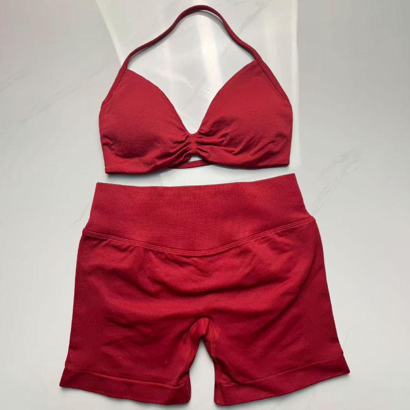 Women's Halter Neck Sports Bra and Shorts Set - Yoga Fitness One-Strap Design