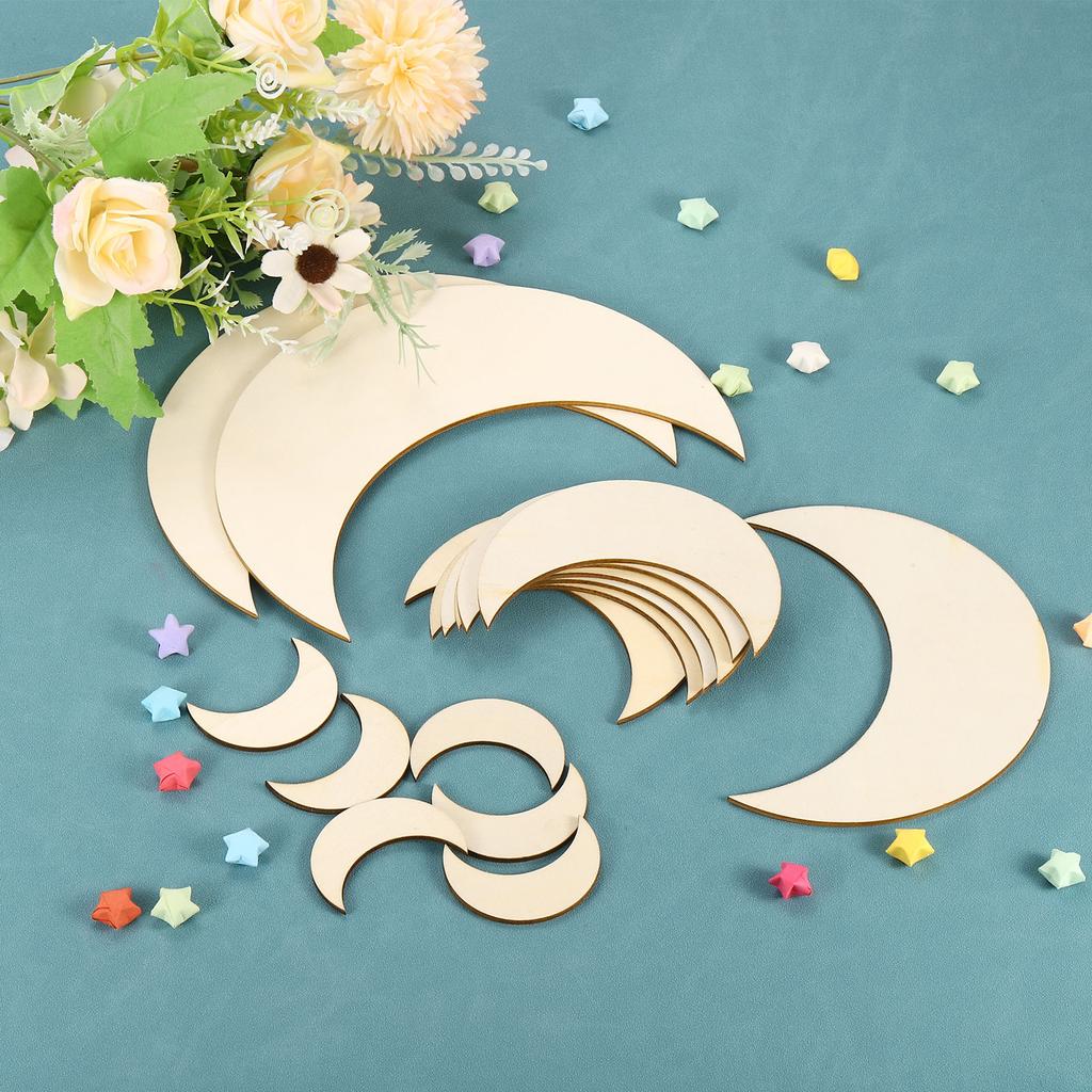 5/10/20/50/100pcs Wooden Moon Unfinished Wood Moon Blank Wooden Cutouts Ornaments Natural Wood Pieces for Christmas Party Craft
