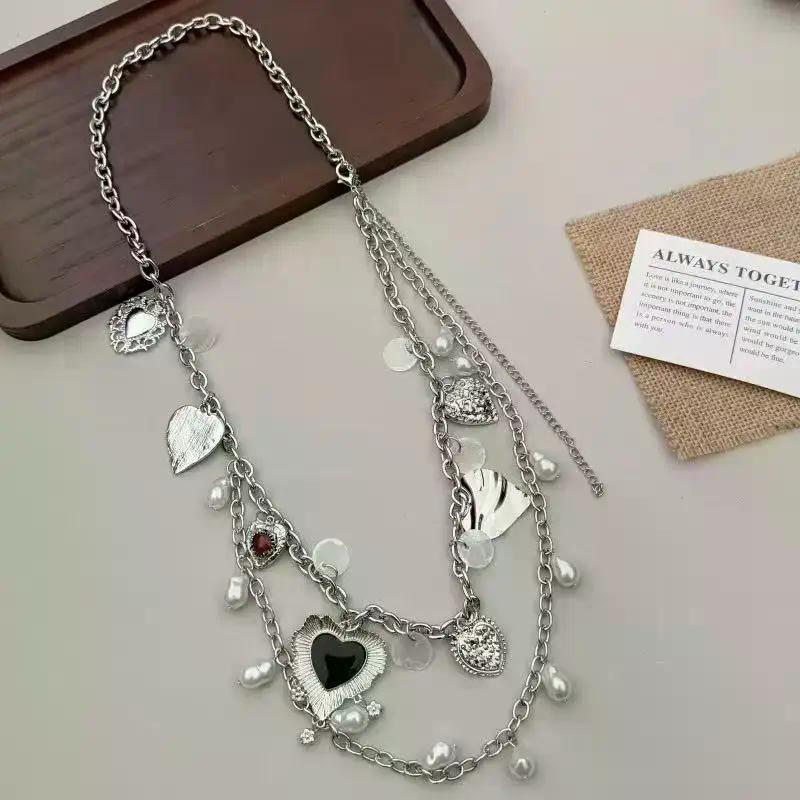 Double Layer Heart Pearl Waist Chain Vintage Silver Metal Belly Chain For Women Y2K Skirt Pants Accessory