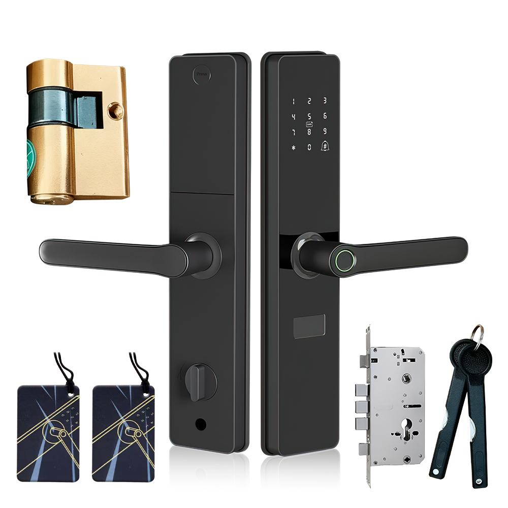 

Bluetooth Smart Fingerprint Door Lock App Remote Control Digital Touchscreen Keypad Lock with IC Card/Password/ Key Unlock чёрный