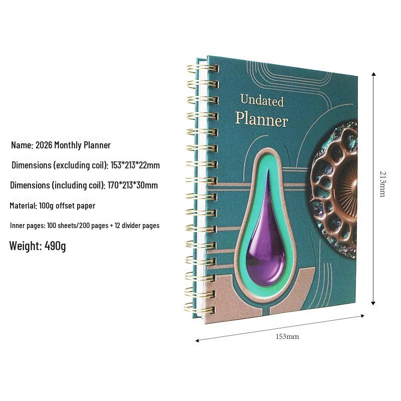 A5 Spiral Bound Hardcover Daily Planner with English Pages, Monthly Planner for 2026.